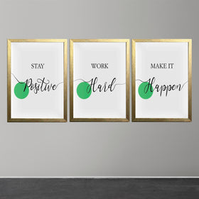 Buy gold Stay Positive , Be Happy Quotes For Home And Offices Set of 3