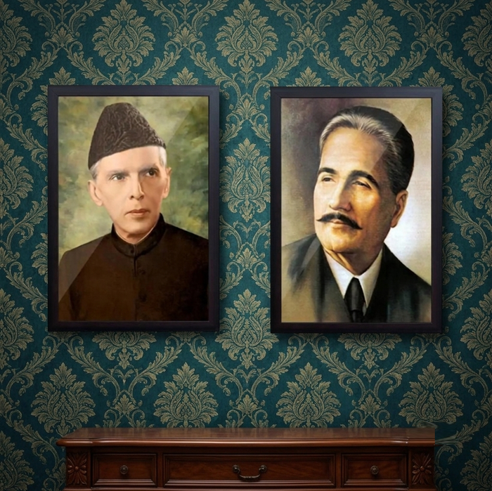 Two framed portrait prints of historical figures displayed side by side