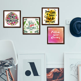 Set of four black frames arranged in a collage, each with a custom inspirational quote in colorful typography. - Pack of 4 Inspirational Quote Frames, Motivational Quotes - Black / 7x7" / 1 - 4 pc, 5x5 - Frame World