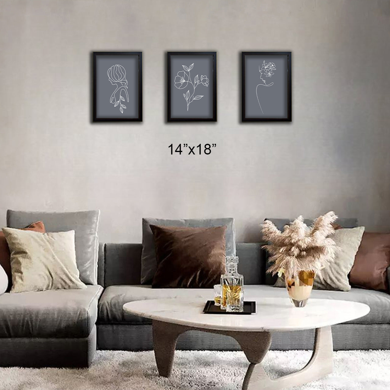 3 Pcs Flower Lady Abstract art Frame