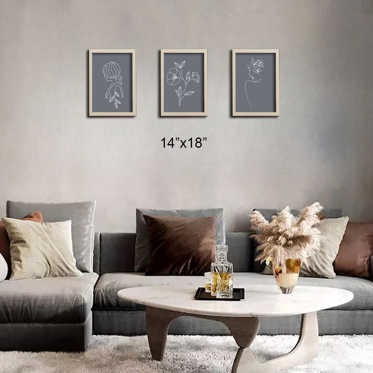 3 Pcs Flower Lady Abstract art Frame