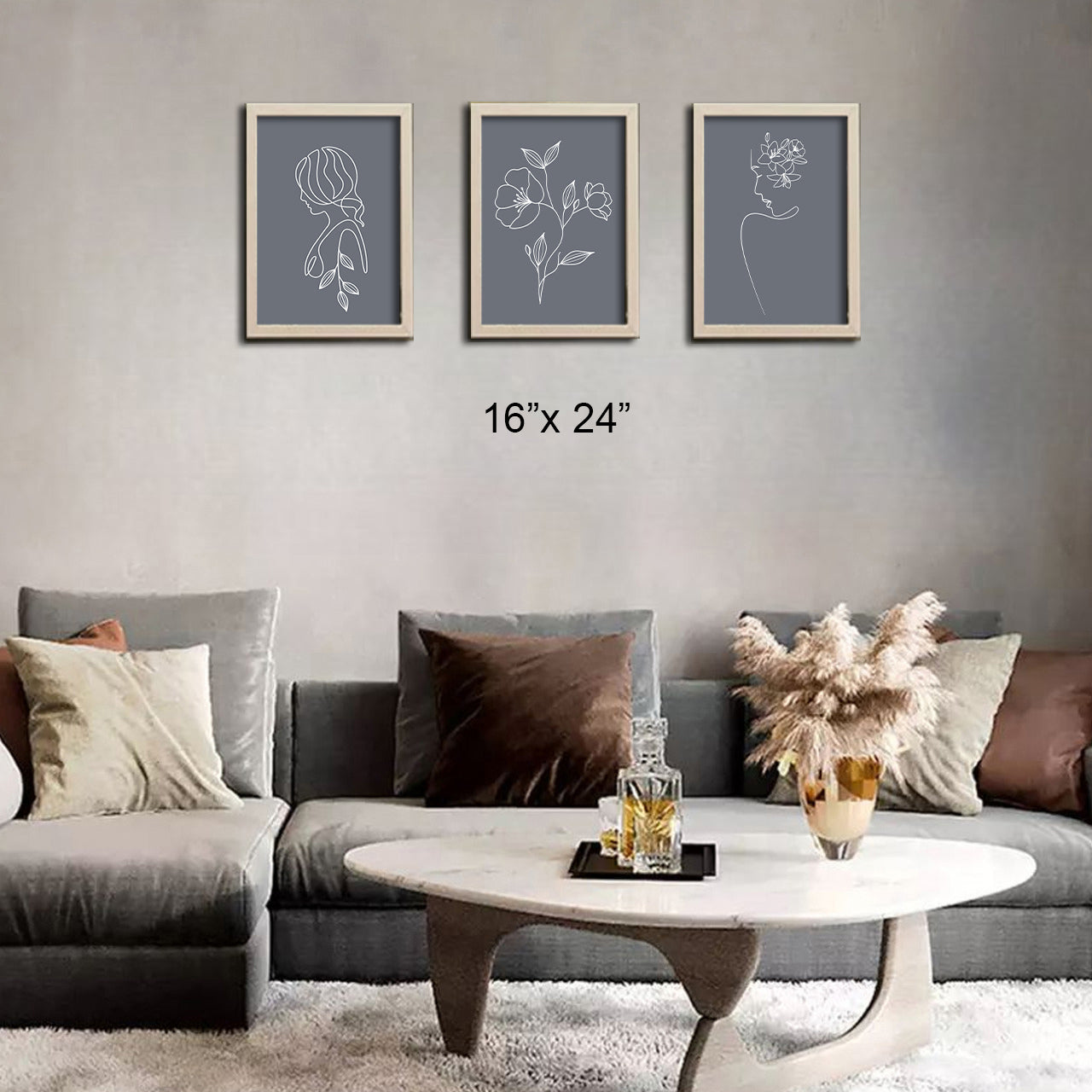 3 Pcs Flower Lady Abstract art Frame