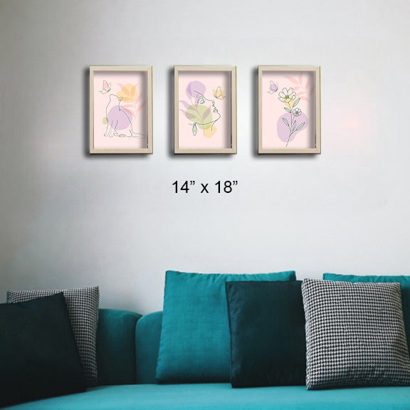 Glass front Abstract Art frame Set of 3