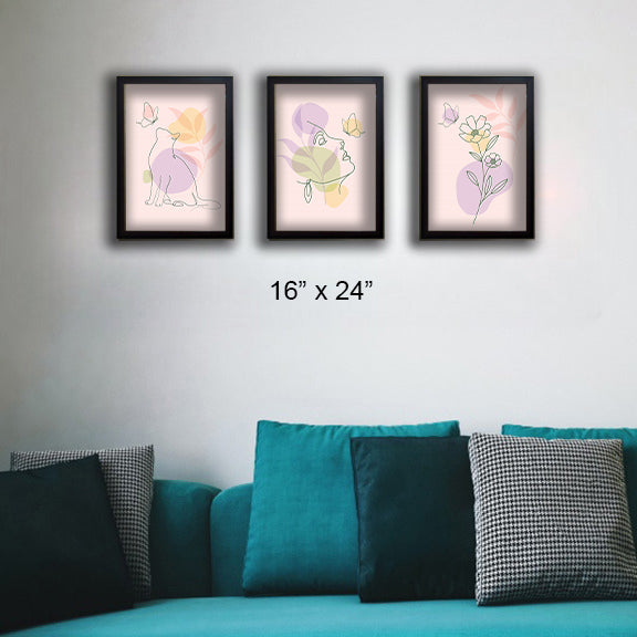 Glass front Abstract Art frame Set of 3