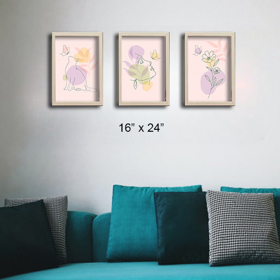 Glass front Abstract Art frame Set of 3