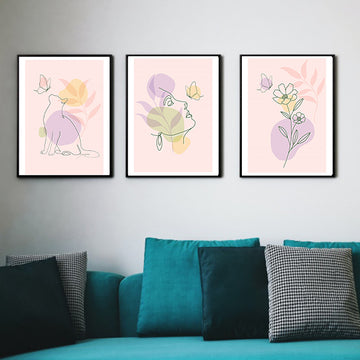 Set of 3 Girls Room Pink Abstract Art frame