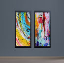 Set of 2 black abstract collage frames with vibrant custom prints, 12x24 inches each. - 2 Pcs Abstract Picture Frame with Print - Black / 12x24" - Frame World