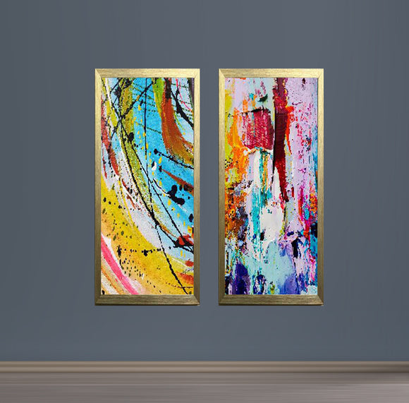 Set of two golden 12x24" custom collage frames with colorful abstract prints. - 2 Pcs Abstract Picture Frame with Print - Black / 12x24" - Frame World