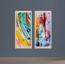 Two white 12x24" custom frames featuring colorful abstract collage prints on a blue wall. - 2 Pcs Abstract Picture Frame with Print - Black / 12x24" - Frame World