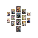 Black collage photo frames set with custom 5x7 and 4x6 prints arranged in a versatile layout. - Pack of 14 Pack Collage Photo Frames set, Custom Pics Free Print (5x7 - 4 Pc, 4x6 - 10 Pc) - Black - Frame World
