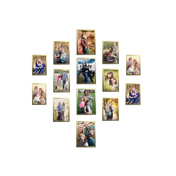 Brown collage photo frames set with custom 5x7 and 4x6 prints arranged in a creative layout. - Pack of 14 Pack Collage Photo Frames set, Custom Pics Free Print (5x7 - 4 Pc, 4x6 - 10 Pc) - Black - Frame World