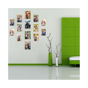 Black collage photo frames wall-mounted in various sizes with custom pictures displayed. - Pack of 14 Pack Collage Photo Frames set, Custom Pics Free Print (5x7 - 4 Pc, 4x6 - 10 Pc) - Black - Frame World