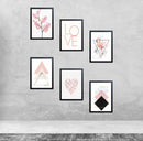 Set of six black frames with minimalist pink and white modern art prints arranged in a custom collage on gray wall. - 6 Pcs Inspirational Quote Frames set - 8x12" / Black / 1 - 5x5, 6 pc - Frame World