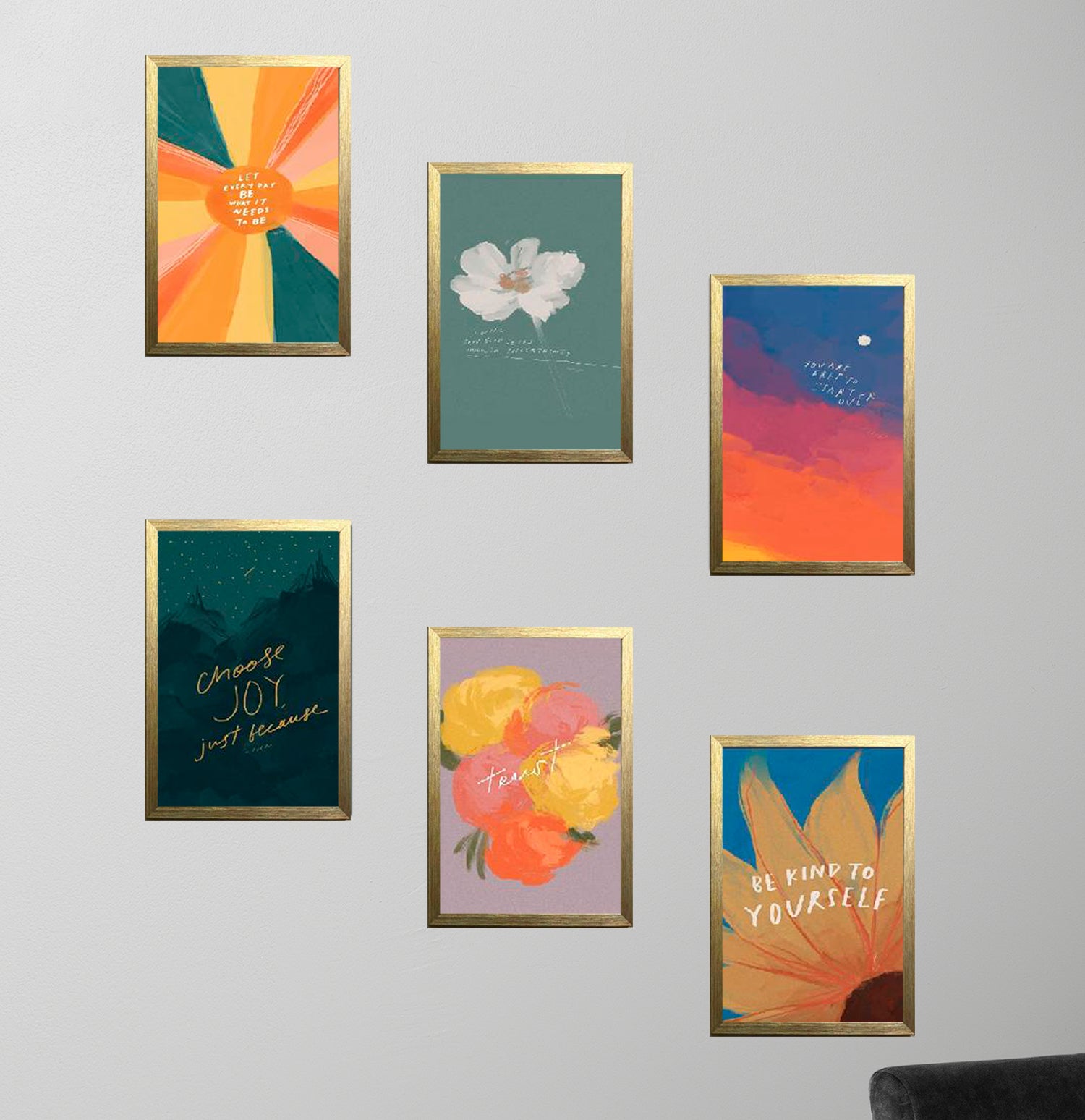 Buy golden 6 Pack Inspirational Quote Frames for Wall Decor