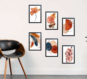 Black framed collage of six custom prints featuring abstract autumn leaves and botanical designs on white background. - 6 Pcs Inspirational Quote Frames set - 8x12" / Black / 1 - 5x5, 6 pc - Frame World