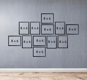 Set of 12 black modern collage frames, 6x8 inches, arranged in custom wall pattern. - Set of 12 6x8" Modern Collage Picture Frame for Living Room - Black - Frame World