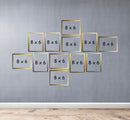 Set of 12 golden collage frames, modern 6x8" custom wall arrangement on gray textured background. - Set of 12 6x8" Modern Collage Picture Frame for Living Room - Black - Frame World