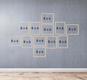 Set of 12 modern golden 6x8 collage frames arranged on gray wall for custom photo display. - Set of 12 6x8" Modern Collage Picture Frame for Living Room - Black - Frame World