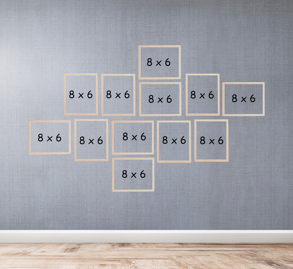 Set of 12 modern golden 6x8 collage frames arranged on gray wall for custom photo display. - Set of 12 6x8" Modern Collage Picture Frame for Living Room - Black - Frame World