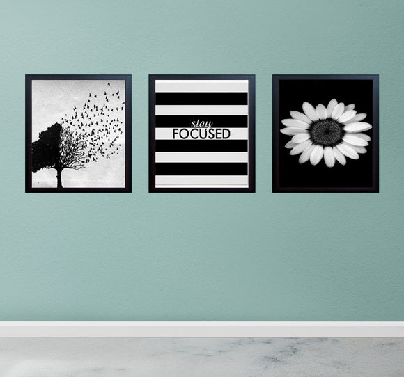 Set of three black collage photo frames with custom abstract art in 8x10" size on teal wall. - Abstract Photo Frame 3 PCS Aesthetic Picture Frames - Black / 8x10" - Frame World