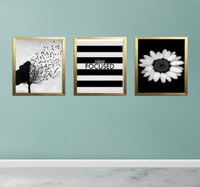 Three golden abstract frames with black and white collage art on teal wall. - Abstract Photo Frame 3 PCS Aesthetic Picture Frames - Black / 8x10" - Frame World