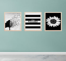Set of three custom black and white abstract frames in square collage layout on teal wall. - Abstract Photo Frame 3 PCS Aesthetic Picture Frames - Black / 8x10" - Frame World