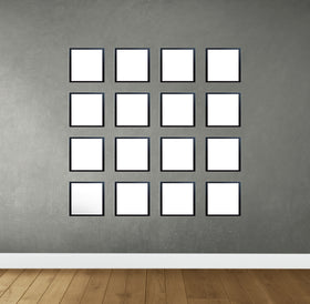 Set of 16 black frames arranged in a 4x4 collage on gray wall, customizable layout. - Set of 16 Wall Collage Picture Frames - Black - Frame World