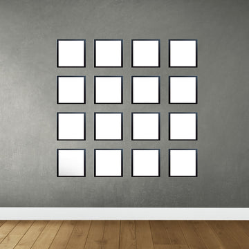 Set of 16 black frames arranged in a 4x4 collage on gray wall, customizable layout. - Set of 16 Wall Collage Picture Frames - Black - Frame World