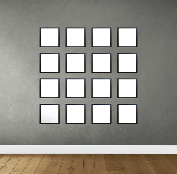 Set of 16 black frames arranged in a 4x4 collage on gray wall, customizable layout. - Set of 16 Wall Collage Picture Frames - Black - Frame World