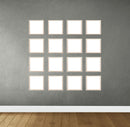 Set of 16 white square frames arranged in a grid collage on gray wall for custom photos. - Set of 16 Wall Collage Picture Frames - Black - Frame World