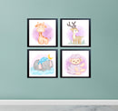 Set of four black 8x8" kids nursery frames with custom animal collage prints on blue wall. - Pack of 4 Kids Nursery Picture Frames - 8x8" / Black / 1 - Frame World