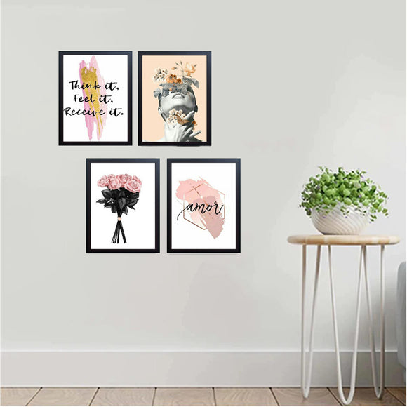 Black 8x12" frames arranged as a custom collage with floral and artistic prints. - Pack of 4 Girls Makeup Vanity Frames Salon & Makeup Room - 8x12" / Black / 1 - Frame World