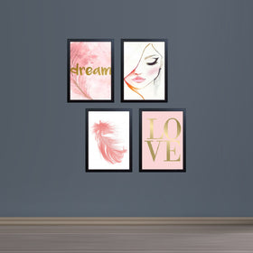 Black 8x12" custom collage frames with pink and gold girls makeup vanity art set of four. - Pack of 4 Girls Makeup Vanity Frames Salon & Makeup Room - 8x12" / Black / 1 - Frame World