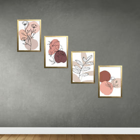 Set of 4 golden frames with abstract botanical collage artwork on gray wall. - Set of 4 Abstract Wall Decoration Photo Frames - 6x8" / Black - Frame World