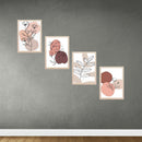 Set of 4 beige frames with custom abstract floral art arranged in a descending collage on a gray wall. - Set of 4 Abstract Wall Decoration Photo Frames - 6x8" / Black - Frame World