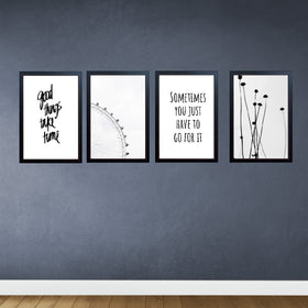 Set of 4 black abstract aesthetic frames in a custom collage arrangement on dark wall. - Set of 4 Abstract Aesthetic Picture Frames - 8x12" / Black - Frame World