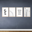 Set of four golden frames arranged as a custom collage with abstract and motivational prints on a dark blue wall. - Set of 4 Abstract Aesthetic Picture Frames - 8x12" / Black - Frame World