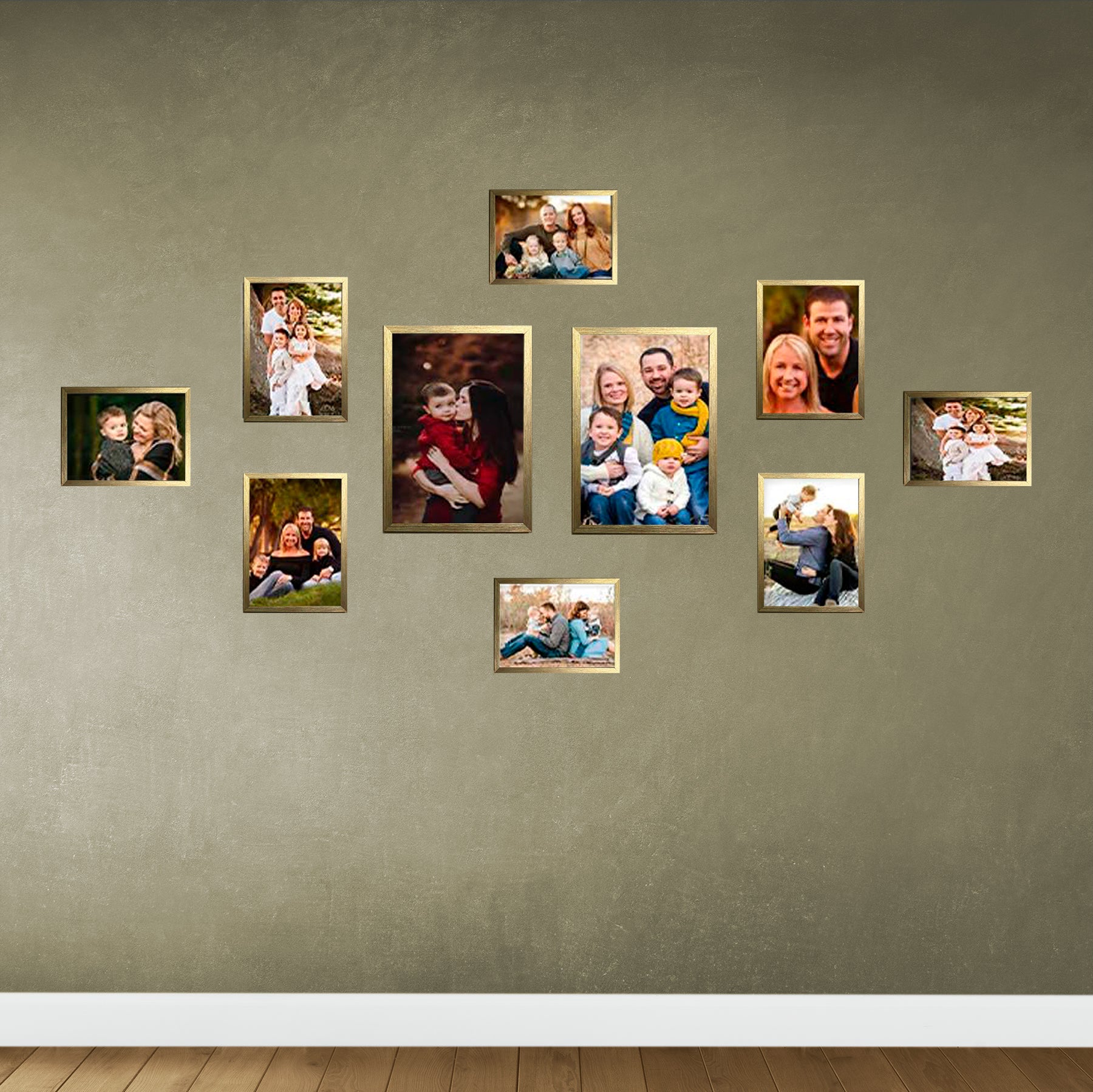 Buy golden Collage Wall Photo Frame Set of 10 for Home Decor (2 Units of 10 X 14&quot;, 4 Units of 8x10&quot;, 4 Unit of 6×8 inches)