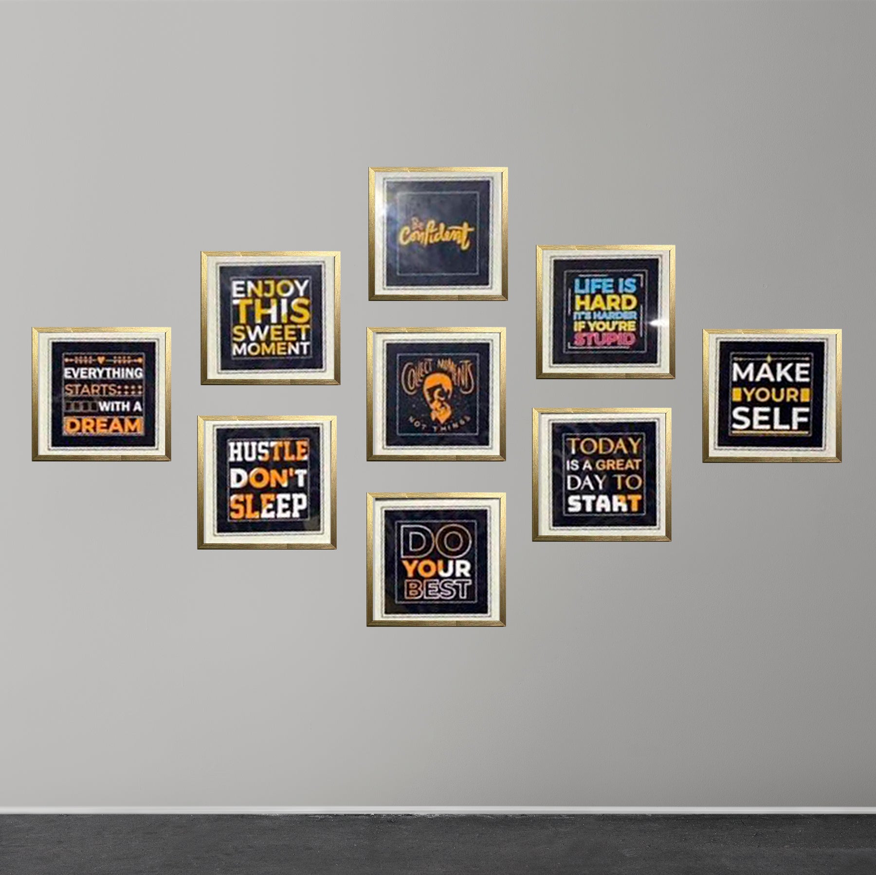 Buy golden Motivational Quotes Set Of 9 Frames