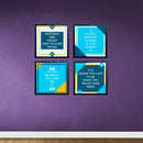 Set of 4 black frames arranged in a square collage with motivational quotes on blue and yellow backgrounds. - Pack of 4 Inspirational Quote Frames, Motivational Quotes - Black / 7x7" / 1 - 4 pc, 5x5 - Frame World