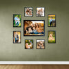 Black collage photo frames in various sizes arranged in a custom wall display. - Set of 9 Collage Photo Frames for Living Room Study Room 1 Units of 8 X 10, 4 Units of 5 X 5,2 Unit of 5 X 7, 2 Units of 4 X 6) Inches - Black - Frame World