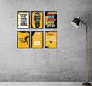 Set of 6 black frames with custom motivational quote prints in a yellow and black collage hanging on a gray wall next to a. - 6 Pcs Office Motivational Quotes Frames - 8x12" / Black - Frame World