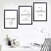 Set of 3 black-framed inspirational quote prints arranged in a custom collage above a desk setup. - Set of 3 Typography Inspirational Quote Frames - 12x16 / Black - Frame World