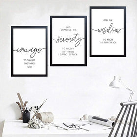 Set of 3 black-framed inspirational quote prints arranged in a custom collage above a desk setup. - Set of 3 Typography Inspirational Quote Frames - 12x16 / Black - Frame World