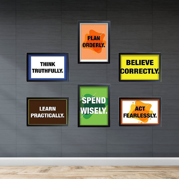 Six black 8x12" frames forming a collage with colorful inspirational quotes in bold text. - 6 Pcs Inspirational Quote Frames set - 8x12" / Black / 1 - 5x5, 6 pc - Frame World