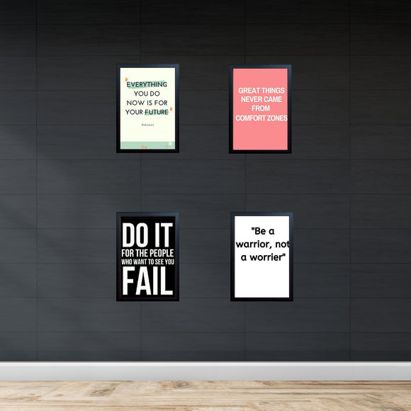 Set of 4 motivational quote frames in black, arranged as a custom collage on dark wall. - Set of 4 Inspirational Quotes Frame set, Motivational Quote sets - 8x12" / Black / 1 - Frame World
