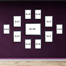 Black collage set of 11 custom frames in various sizes on a purple wall. - Pack of 11 Frame Collage set, Picture frames Pack (8x10 inches * 1, 5 x 7 inches *4, 4 x 6  inches * 6) - Black - Frame World