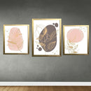 Set of 3 golden frames with custom abstract leaf collage art on gray wall background. - Set of 3 Aesthetic Wall Decoration Photo Frames - Black - Frame World