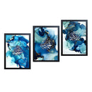 Set of 3 black frames with blue abstract watercolor collage and custom Islamic calligraphy designs. - Set of 3 Modern Islamic Wall Art Frames - Black / 8x12" - Frame World