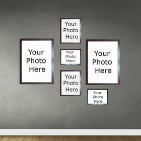Black customizable collage frame set with six sleek, modern wall frames arranged on gray wall. - 6-Piece Wall Gallery Frame Set – Customizable Collage Display - Black - Frame World